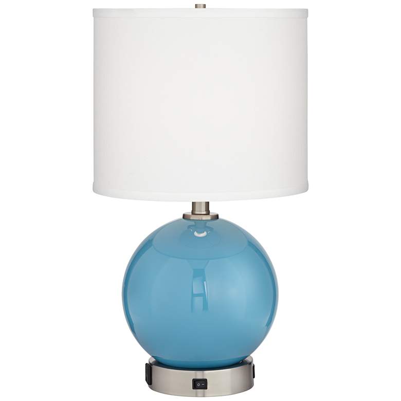 Image 2 Pacific Coast Aquarius 21" Blue Glass Sphere Outlet and USB Table Lamp