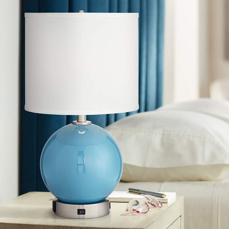 Image 1 Pacific Coast Aquarius 21" Blue Glass Sphere Outlet and USB Table Lamp