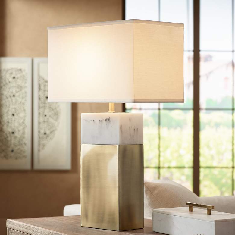 Image 1 Pacific Coast Imperial 30" Antique Brass Faux Marble Modern Table Lamp