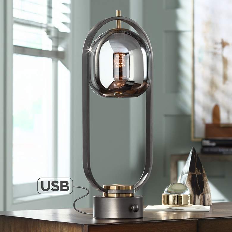 Image 1 Pacific Coast Lighting 24 1/2 inch Gun Metal and Glass Modern Table Lamp