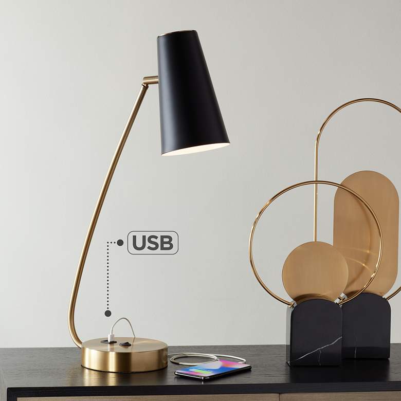 Image 1 Pacific Coast Lighting 24" Modern Brass and Black USB Desk Lamp