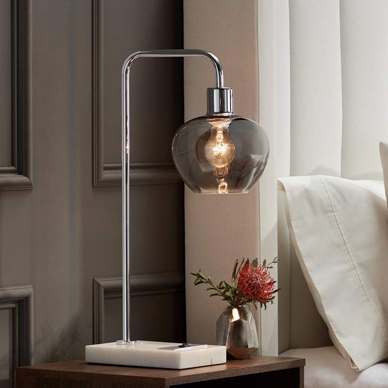 Image 1 Pacific Coast Lighting 24" Modern Offset Arm Smoke Glass Table Lamp
