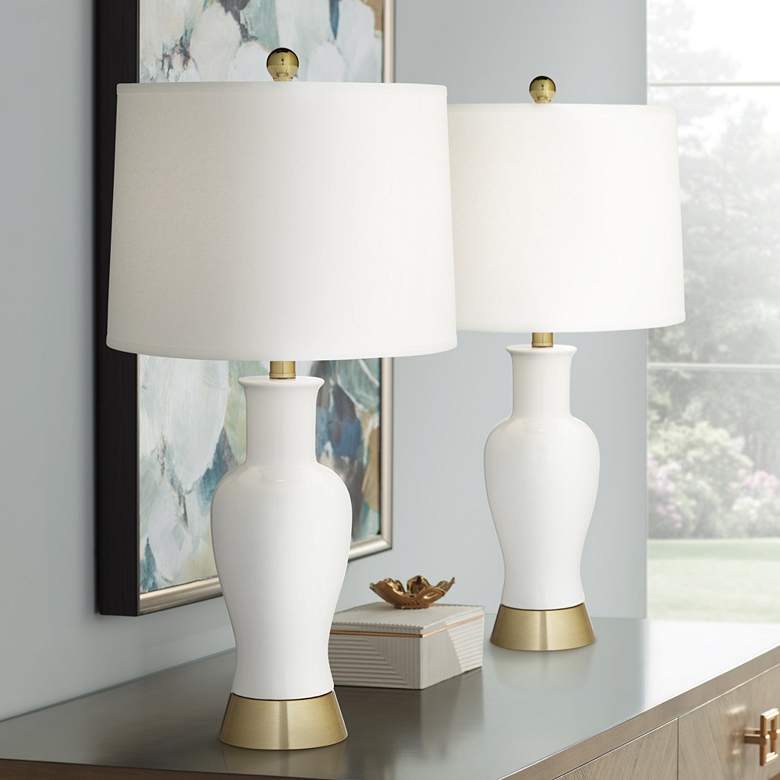 Pacific Coast Lighting 26 1/2" White Ceramic Table Lamps Set of 2