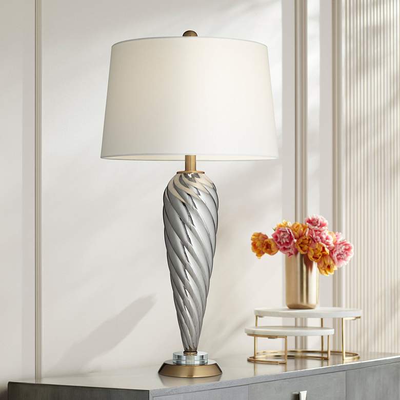 Image 1 Pacific Coast Lighting 30 1/4" Twist Silver Gray Glass Table Lamp