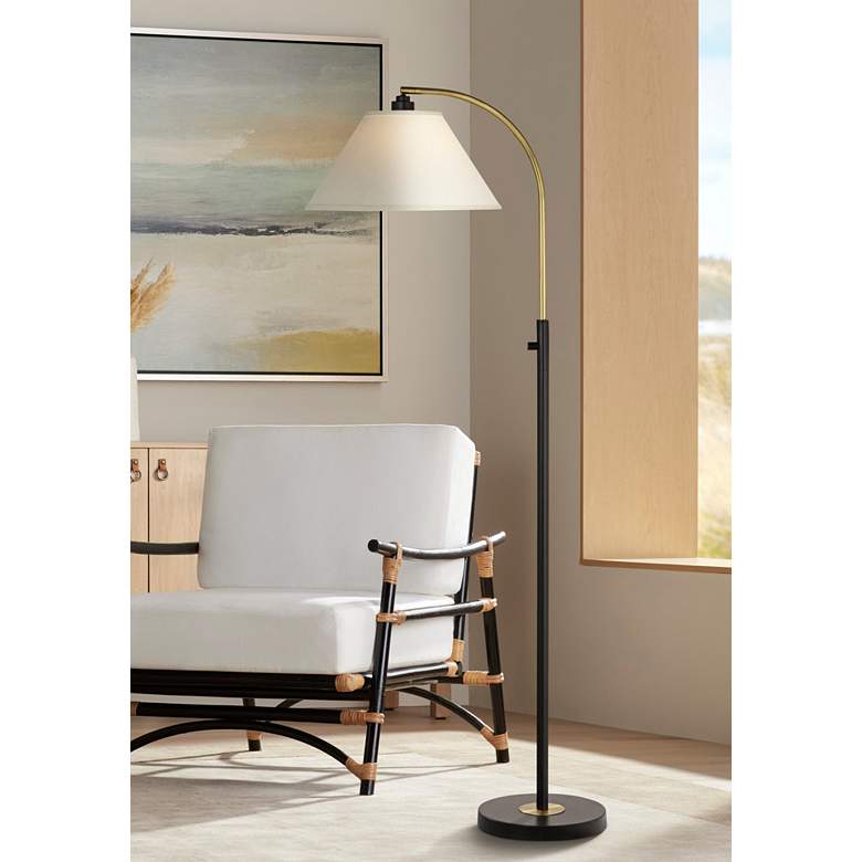 Image 1 Pacific Coast Lighting 62 1/2" High Black and Gold Arc Arm Floor Lamp