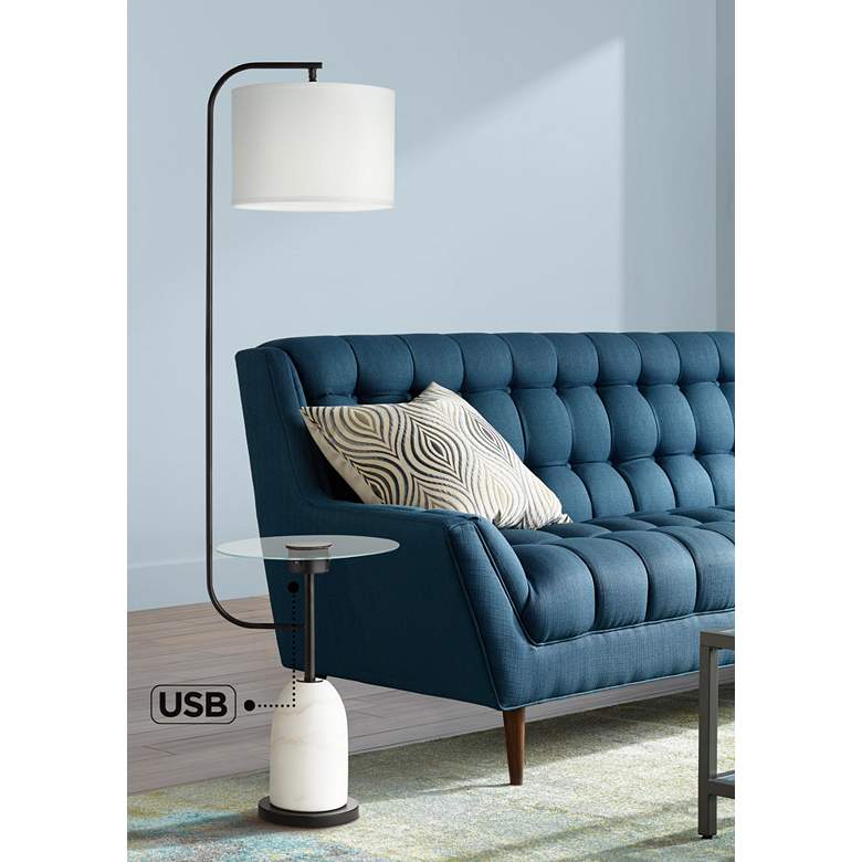 Image 1 Pacific Coast Lighting 65.8 inch Black and Marble USB Table Floor Lamp