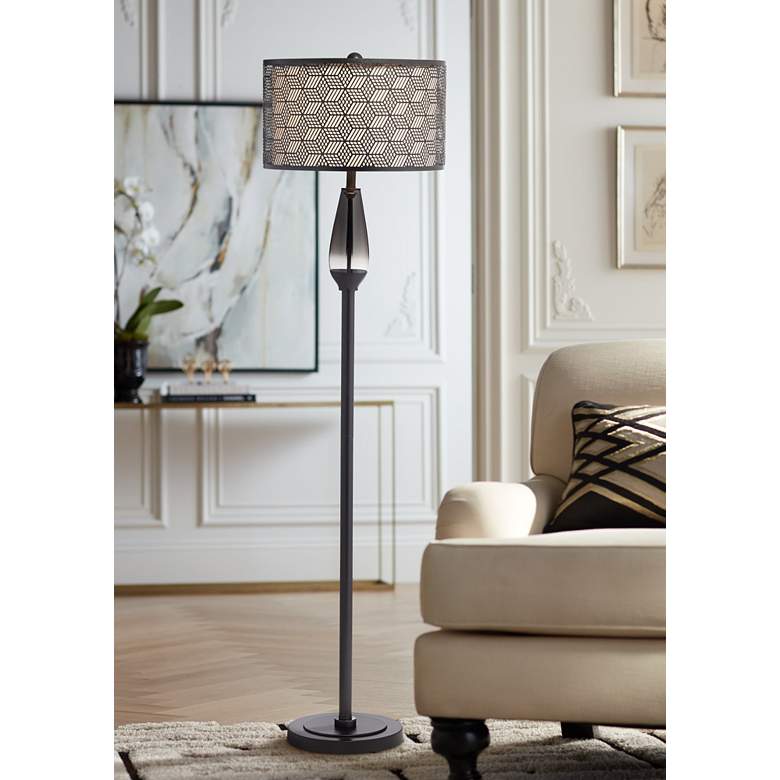 Image 1 Pacific Coast Lighting 65 inch Gray Glass Metal Shade Modern Floor Lamp