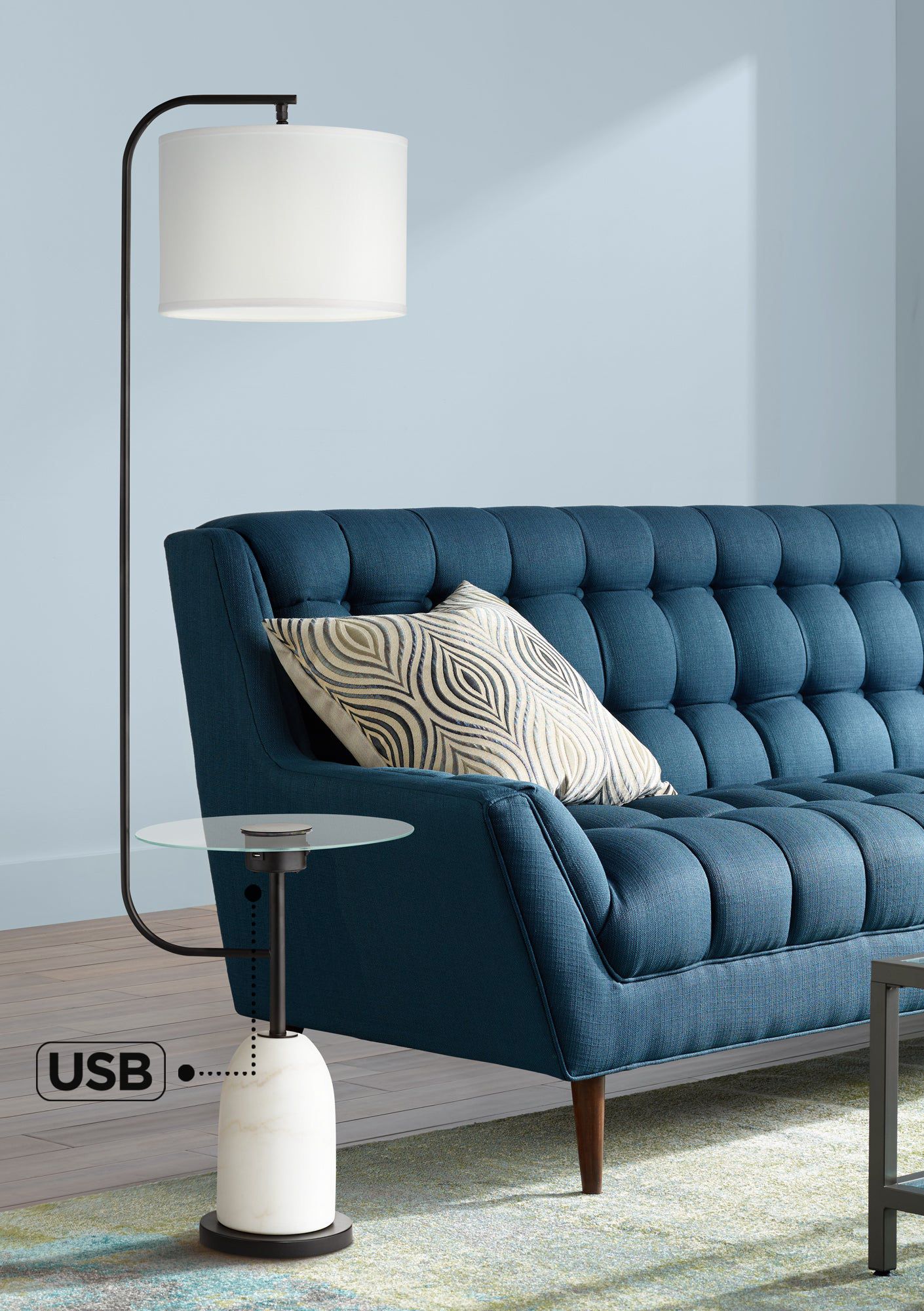 Pacific Coast Lighting 66" High Black and Marble USB Table Floor Lamp