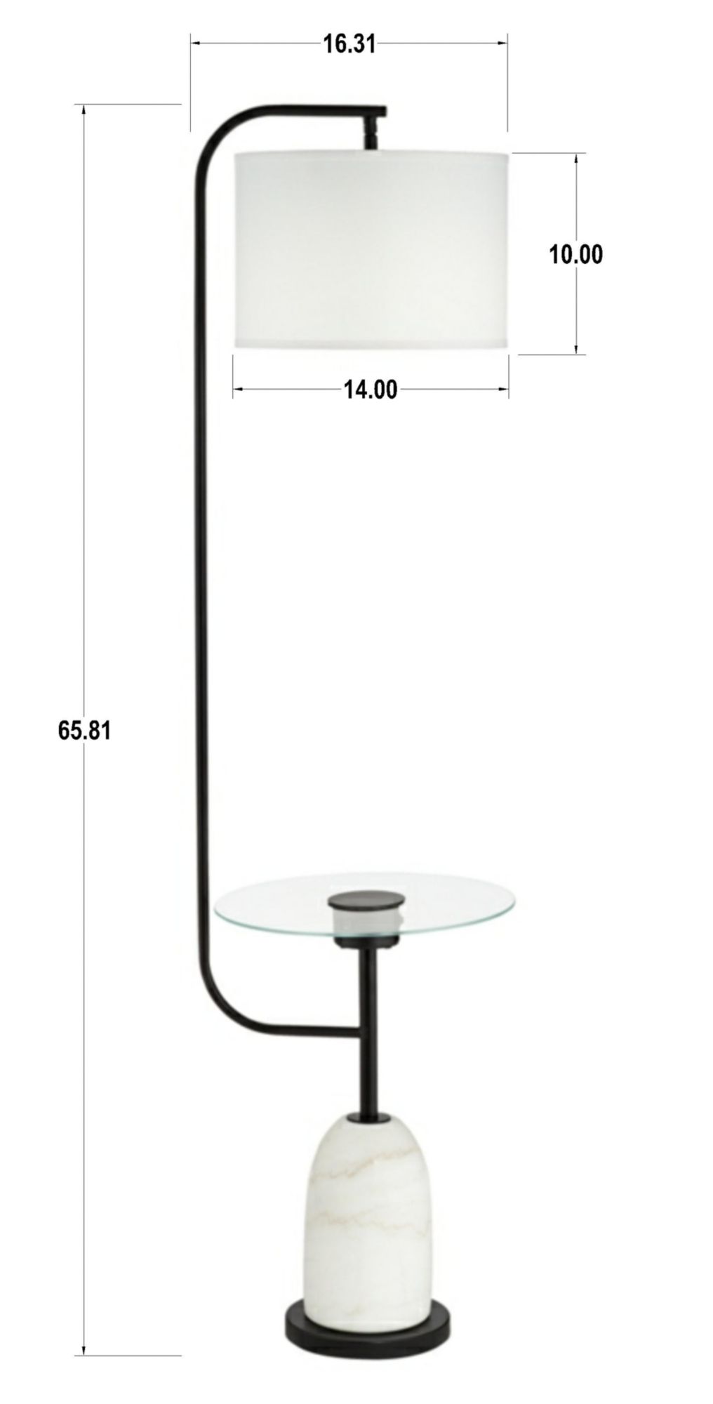 Pacific Coast Lighting 66" High Black and Marble USB Table Floor Lamp