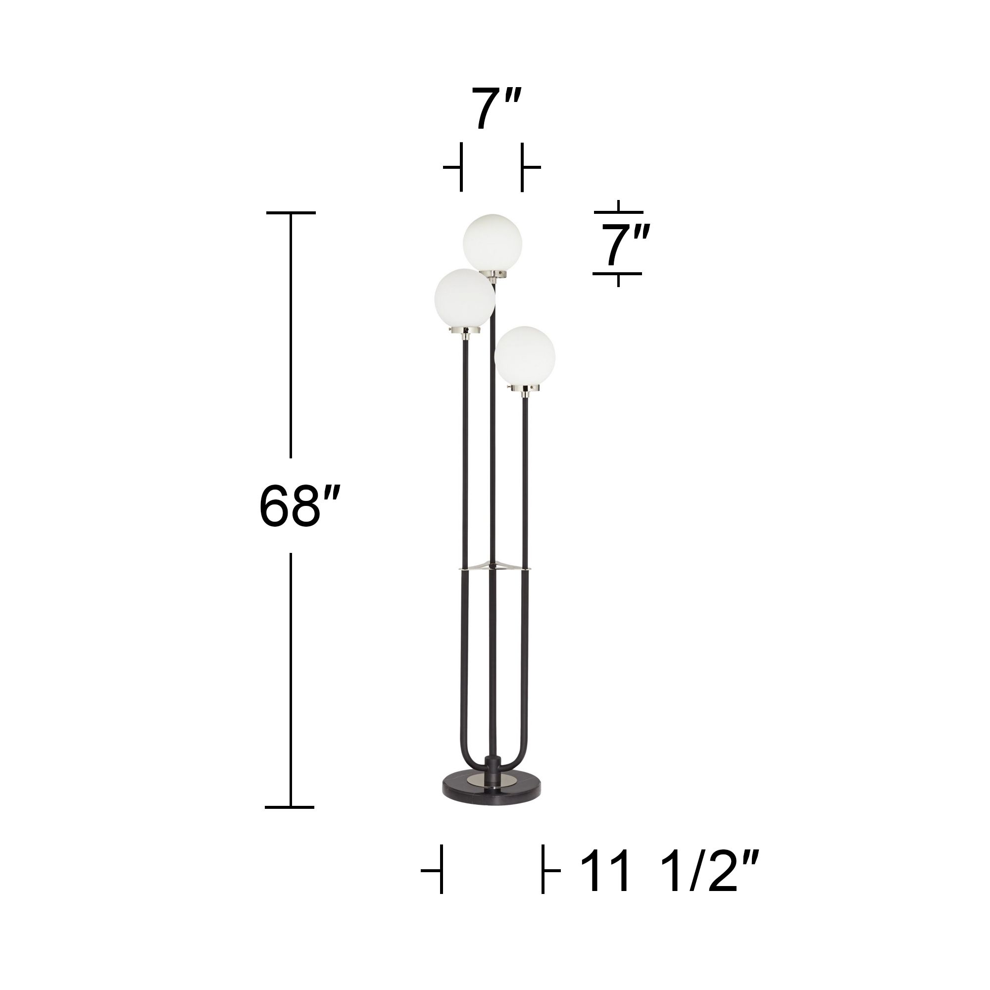 Pacific Coast Lighting 68" Black White Globe 3-Light Pole Floor Lamp