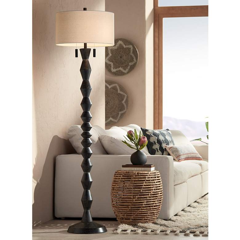 Image 1 Pacific Coast Lighting 75" High Black Pull Chain Spindle Floor Lamp