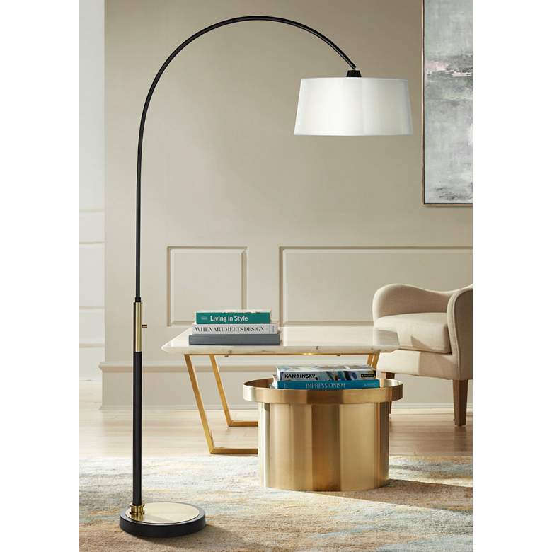 Image 1 Pacific Coast Lighting 80 inch Organza Silk and Matte Black Arc Floor Lamp