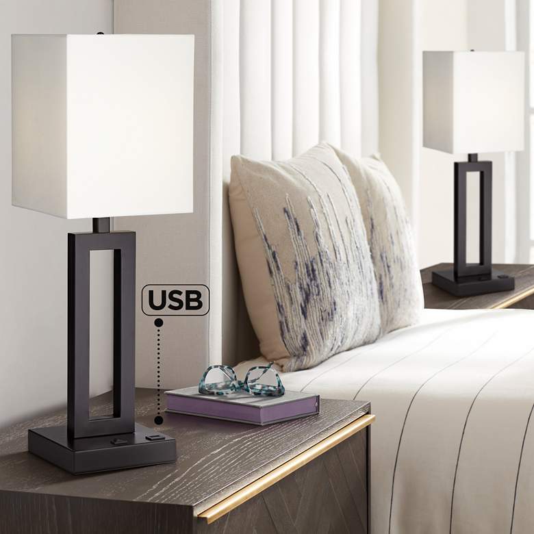 Image 1 Pacific Coast Lighting Acuous 24" Bronze Modern USB Lamps Set of 2