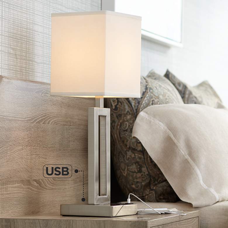 Image 1 Pacific Coast Lighting Acuous Brushed Nickel Modern USB Table Lamp