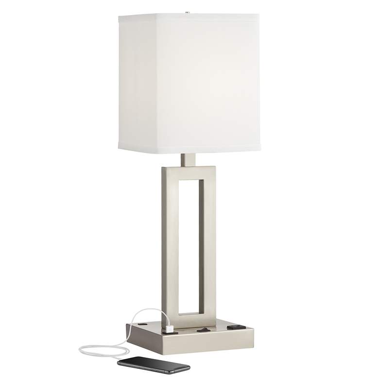 Image 2 Pacific Coast Lighting Acuous Brushed Nickel USB Port and Outlet Table Lamp