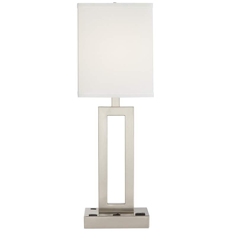 Image 4 Pacific Coast Lighting Acuous Brushed Nickel USB Port and Outlet Table Lamp more views