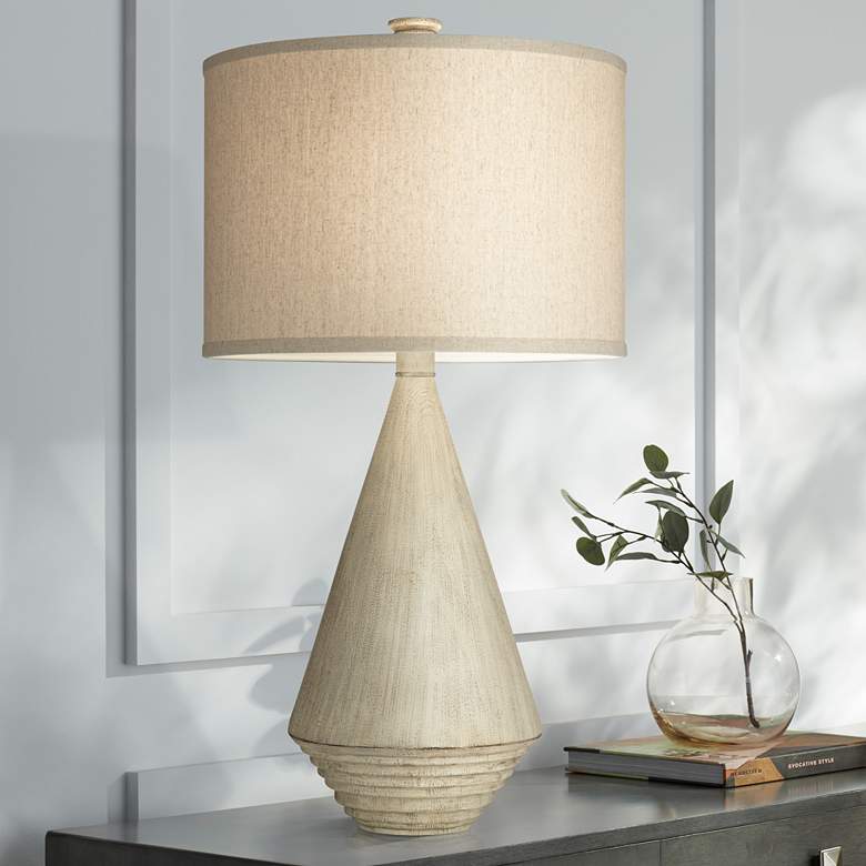 Image 1 Pacific Coast Lighting Adelis Faux Bleached Wood Modern Table Lamp