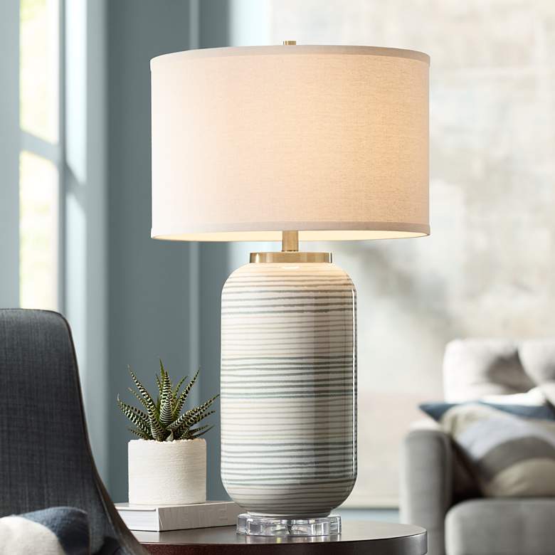 Image 1 Pacific Coast Lighting Adler 28" Striped Ceramic Table Lamp