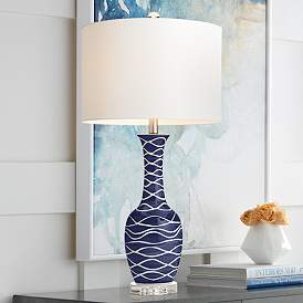 Image1 of Pacific Coast Lighting Ainsley Modern Blue Ceramic Wave Table Lamp