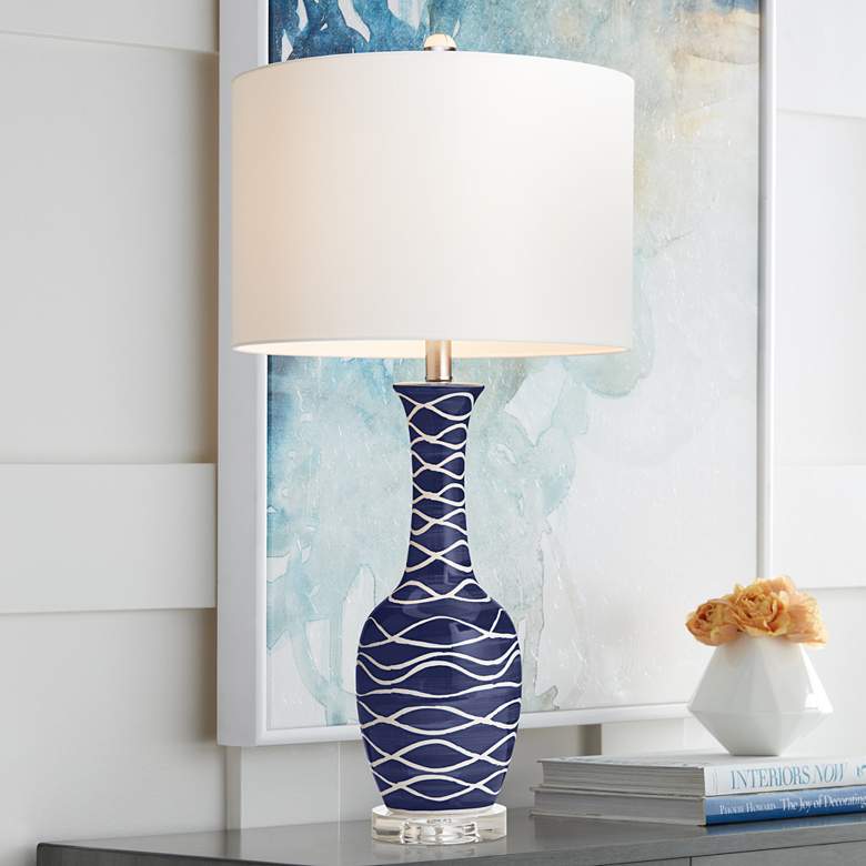Image 1 Pacific Coast Lighting Ainsley Modern Blue Ceramic Wave Table Lamp