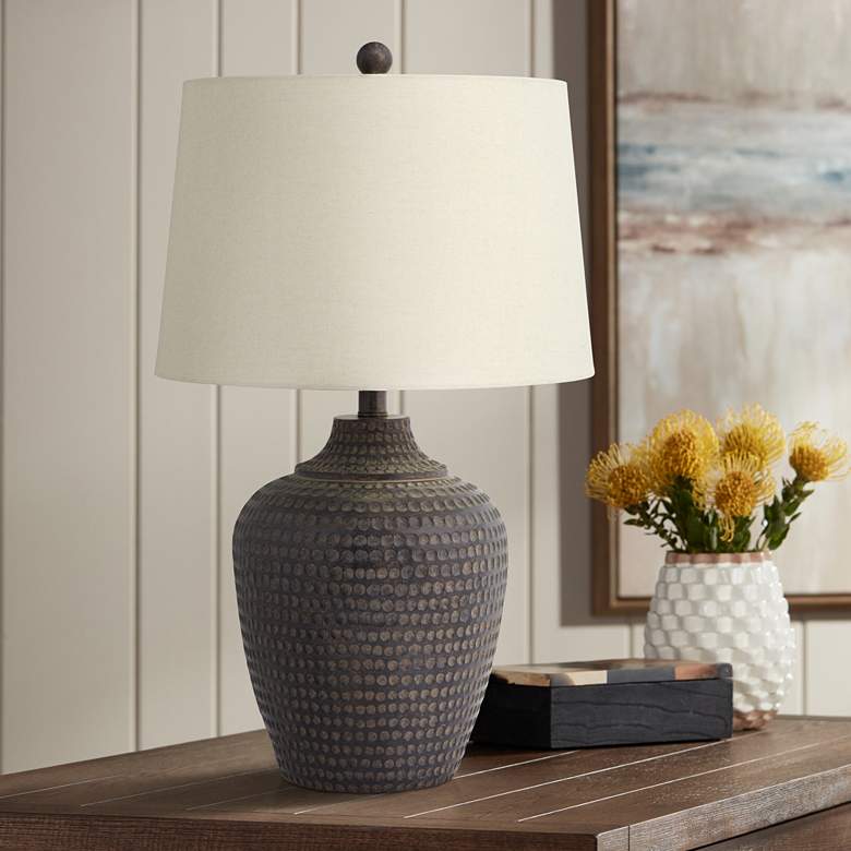 Image 1 Pacific Coast Lighting Alese Earthen Brown Hammered Base Table Lamp