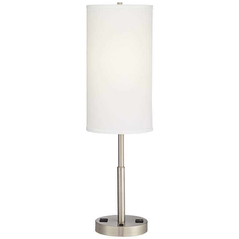 Image 2 Pacific Coast Lighting Aria Brushed Nickel Table Lamp with Outlets