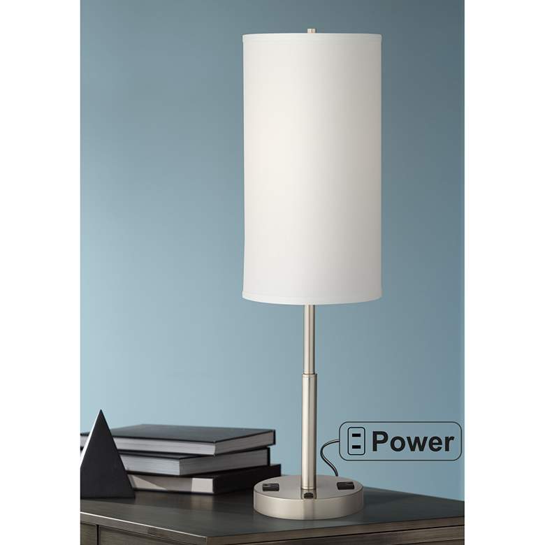 Image 1 Pacific Coast Lighting Aria Brushed Nickel Table Lamp with Outlets
