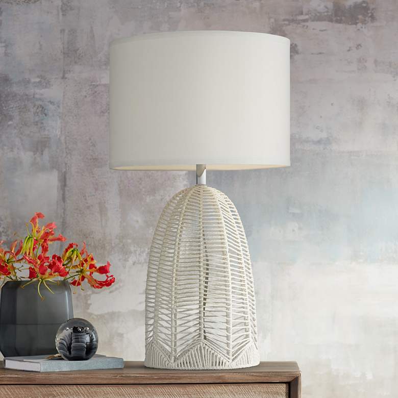 Image 1 Pacific Coast Lighting Aria Woven White Rope Cage Table Lamp