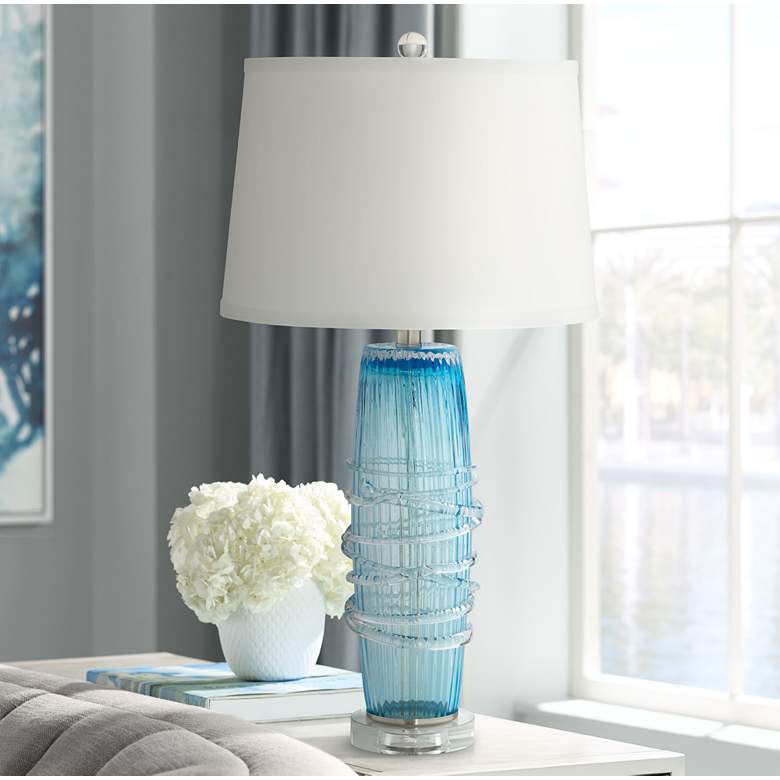 Image 1 Pacific Coast Lighting Artic Blue Sea Handcrafted Modern Glass Table Lamp