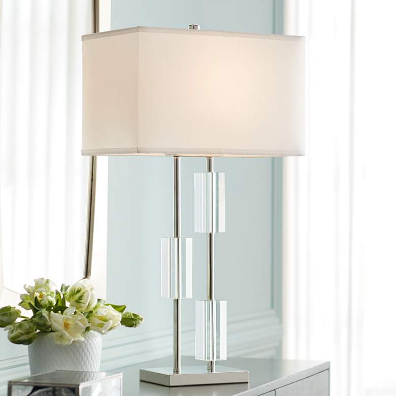 Image 1 Pacific Coast Lighting Aurora 29 3/4" Nickel and Crystal Table Lamp