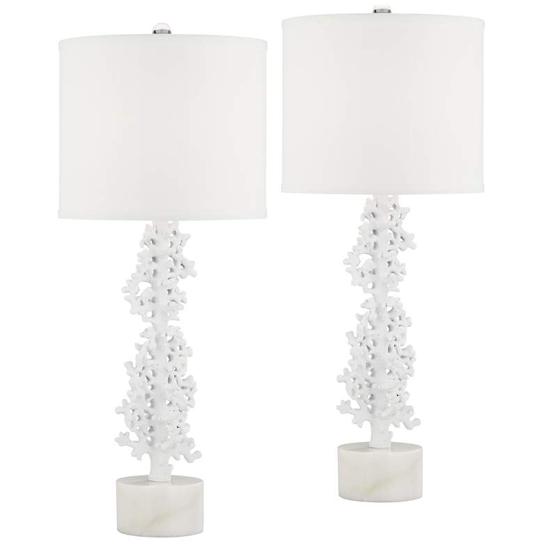 Image 2 Pacific Coast Lighting Avery White Finish Faux Coral Table Lamps Set of 2