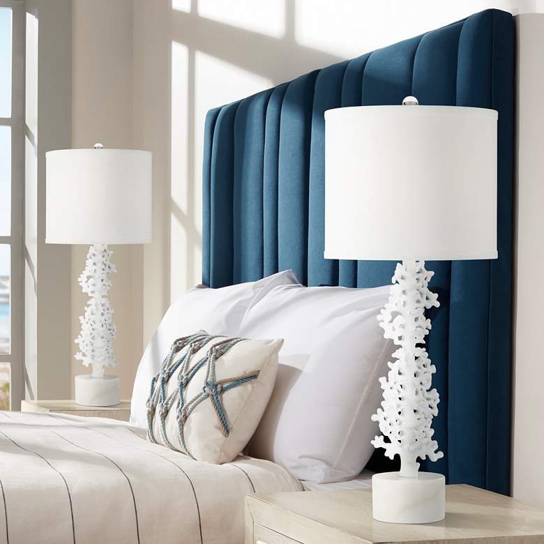 Image 1 Pacific Coast Lighting Avery White Finish Faux Coral Table Lamps Set of 2
