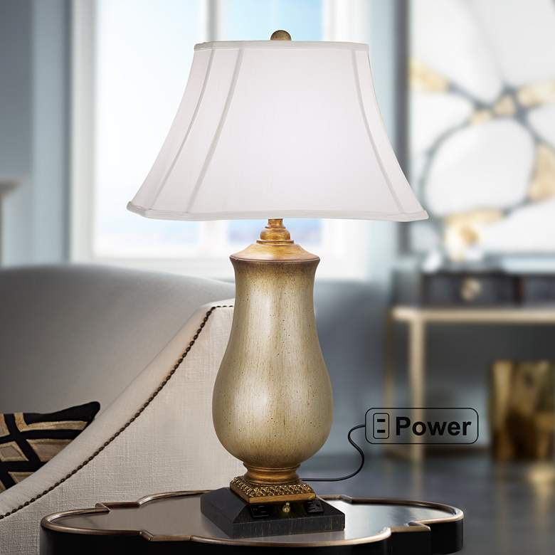 Image 1 Pacific Coast Lighting Barrett Tarnished Silver Urn Table Lamp with Outlets