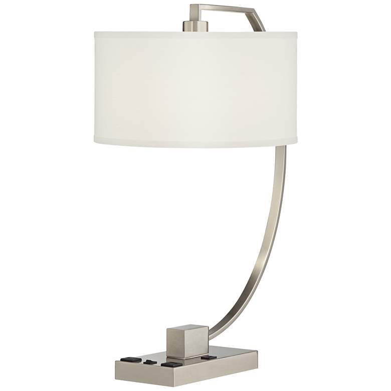 Image 2 Pacific Coast Lighting Blanco Nickel Arc USB Port and Outlets Table Lamp