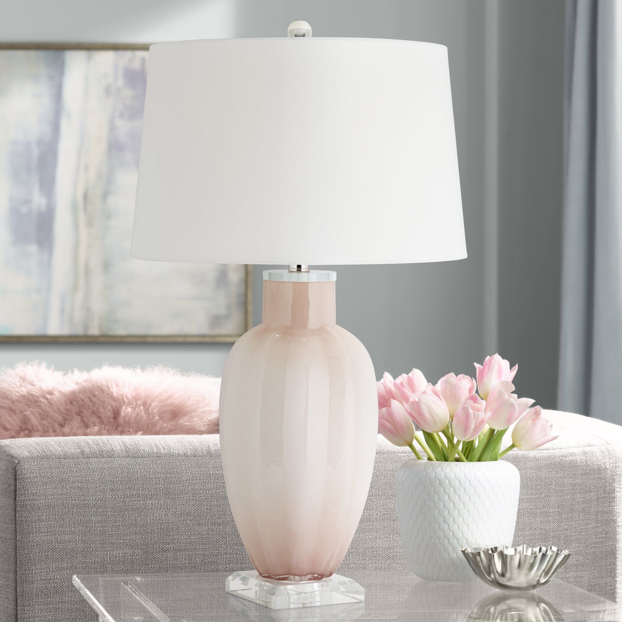 Blush glass store table lamp