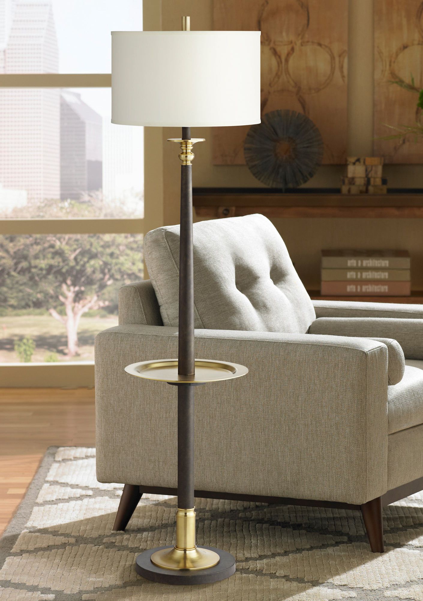 Pacific Coast Lighting Bronze and Gold Tray Table USB Floor Lamp