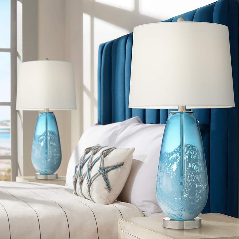 Image 1 Pacific Coast Lighting Clearwater 28" Ocean Blue Glass Lamps Set of 2