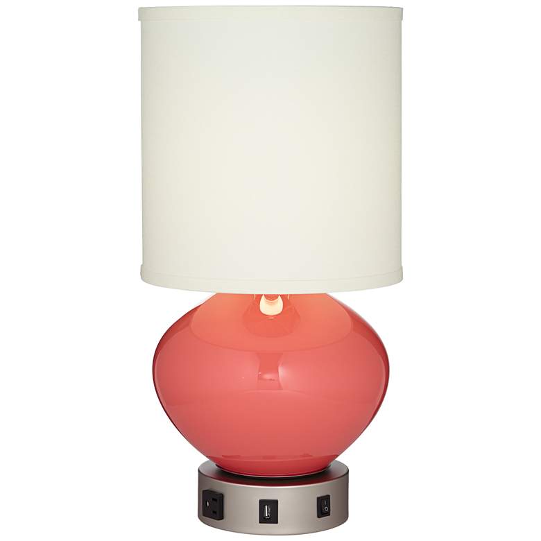Image 2 Pacific Coast Lighting Coral Glass Table Lamp with USB Port and Outlet