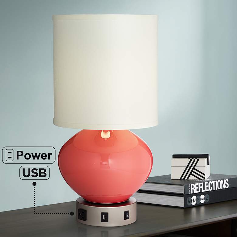 Image 1 Pacific Coast Lighting Coral Glass Table Lamp with USB Port and Outlet