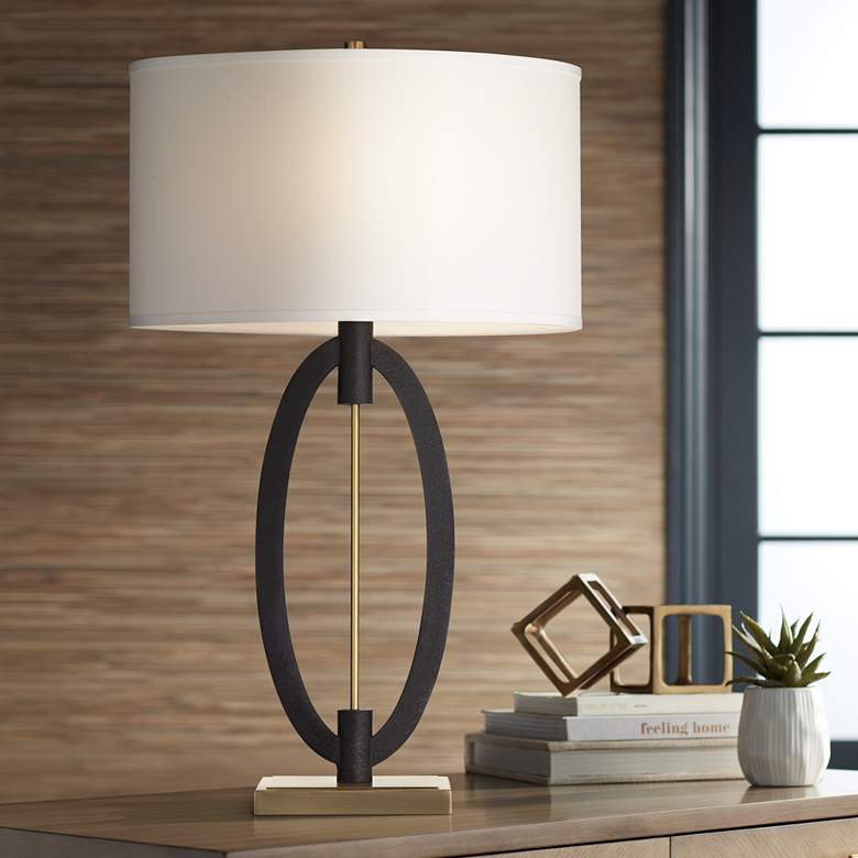 Image 1 Pacific Coast Lighting Crescent Ring 32" Black and Gold Table Lamp