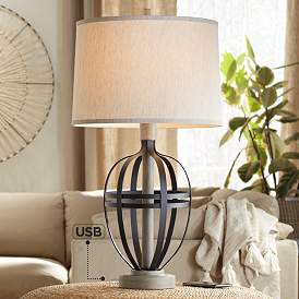Image1 of Pacific Coast Lighting Crestfield Cove Black Cage USB Table Lamp