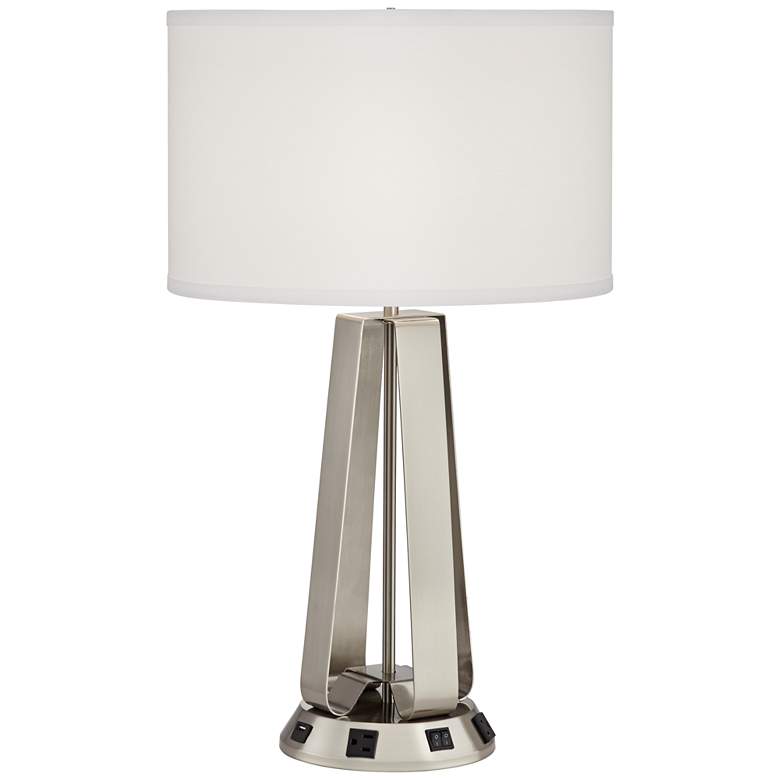 Image 1 Pacific Coast Lighting Crispin Nickel Outlets and USB Table Lamp