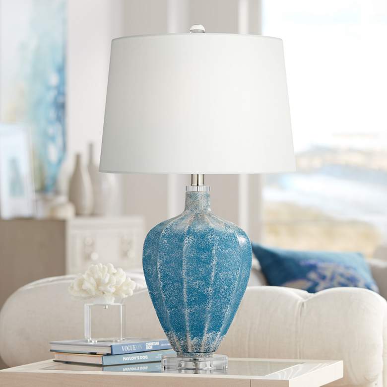 Image 1 Pacific Coast Lighting Crystal and Arctic Blue Modern Glass Table Lamp