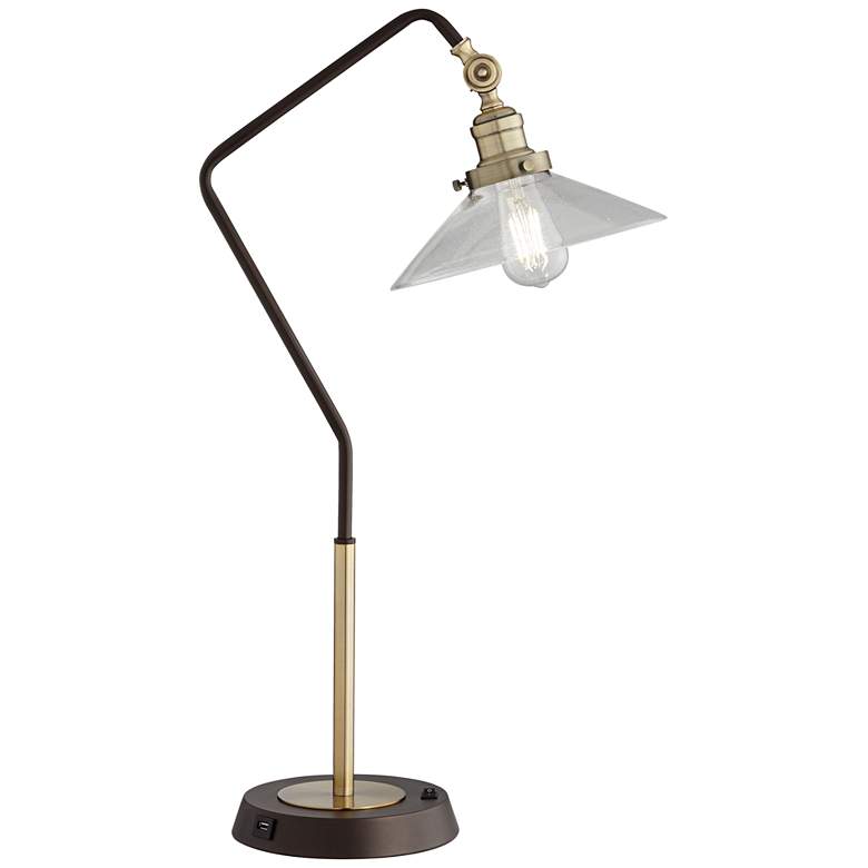 Image 2 Pacific Coast Lighting Dearborn Bronze and Brass Industrial USB Table Lamp