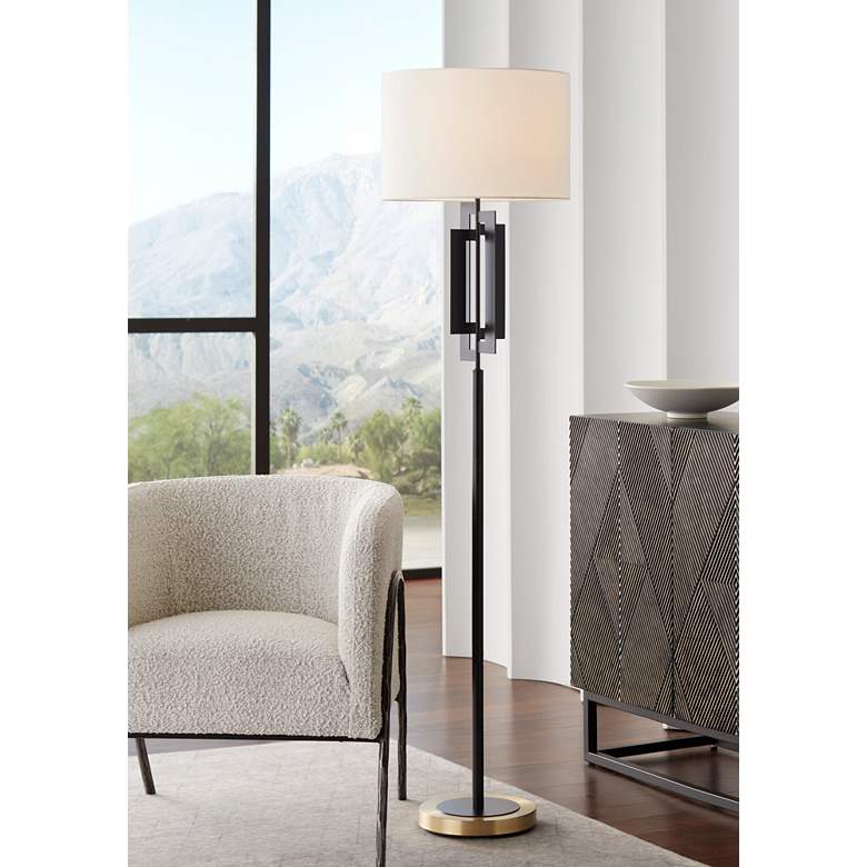 Image 1 Pacific Coast Lighting Deville 65" Black and Brass Modern Floor Lamp