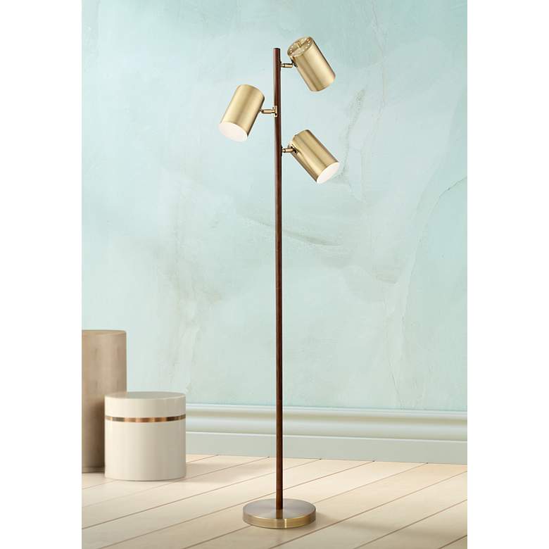 Image 1 Pacific Coast Lighting Donatello Walnut and Brass 3-Light Tree Floor Lamp