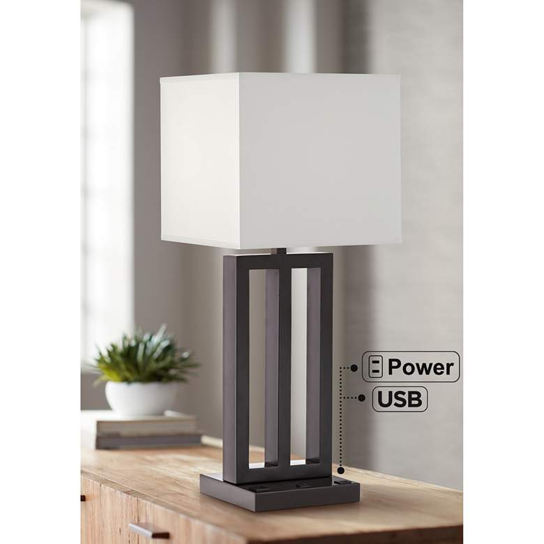 Image 1 Pacific Coast Lighting Dorn Bronze Column USB Port and Outlet Table Lamp