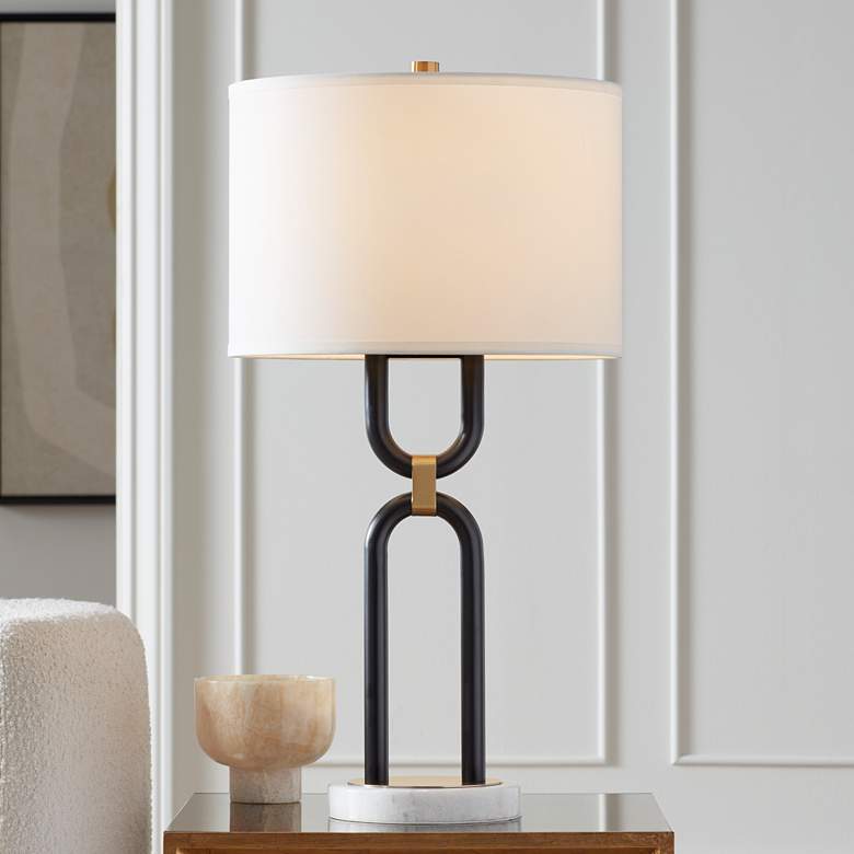 Image 1 Pacific Coast Lighting Double-U Column Black and Marble Modern Table Lamp