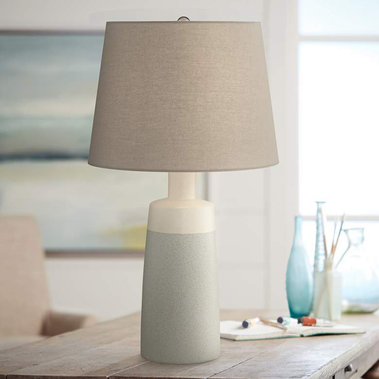 Image 1 Pacific Coast Lighting Effie Grey and Sand Linen Modern Ceramic Table Lamp