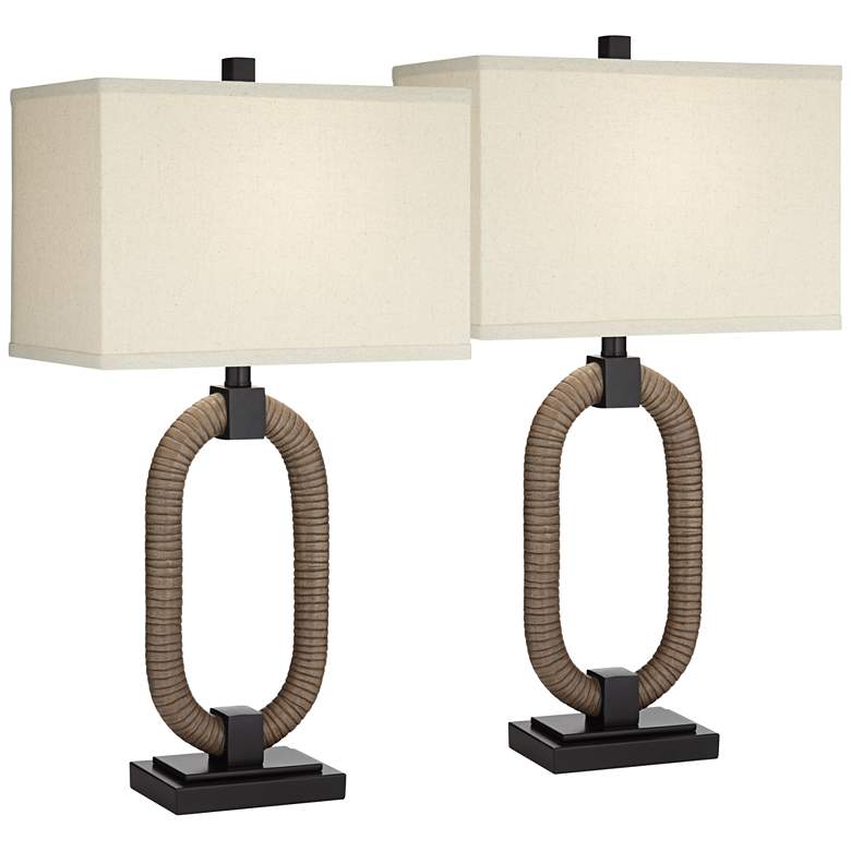 Image 2 Pacific Coast Lighting Egan Open Ring Bronze and Stone Table Lamps Set of 2